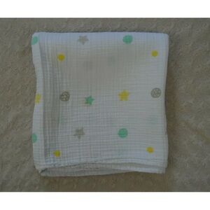 Bear Hugs Polka Dots Stars Baby Blanket Swaddle White Yellow Green Gray Muslin
